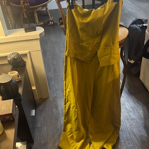 Fashion Nova Pants - Fashion Nova Yellow Jumpsuit with Button Accents